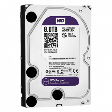 Western Digital Hard Disk Drive - Capacity 8 TB - SATA interface 6 GB/s - Model WD80PURX - Especially for Video Recorders - Loose or installed in DVR