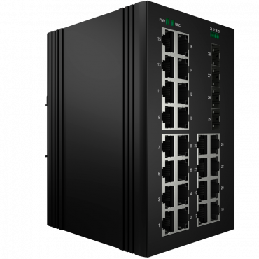 White Label PoE Switch - DIN Rail Mount - 24 Gigabit Ports + 4 Gigabit SFPs - 90W ports 1-2 23-24/30W ports 3-22 /Max 360W - IEEE802.3af/at/bt | PoE/PoE+/Hi-PoE - VLAN/STP/RSTP/MSTP/ERPS/SNMP/ACL - Static LAG/IGMP Snooping/DHCP Snoop/802.1x