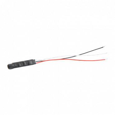 External microphone - Bare cable for terminal block connection - Power + (Red), Power (Black) - Audio (White) - Power supply DC6V~12V - Length: 100 mm