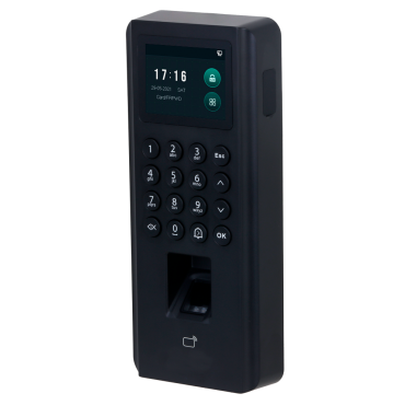 Access Control and Time & Attendance - Fingerprint, MF card and PIN - 30.000 users | 100.000 records - TCP/IP, WiFi, USB, OSDP and Wiegand - Integrated controller (sensor, pushbutton and relay) - Software SmartPSS | Output 12V and PoE