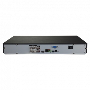 HDCVI / CVBS / IP universele recorder - 4-kanaals video / 4 + 2 IP / 1-kanaals audio - 4K (12FPS) of 4 Mpx / 1080P (25FPS) - Geen alarmen - Uitgangen 4K HDMI en VGA - Ruimte voor 2 harde schijven