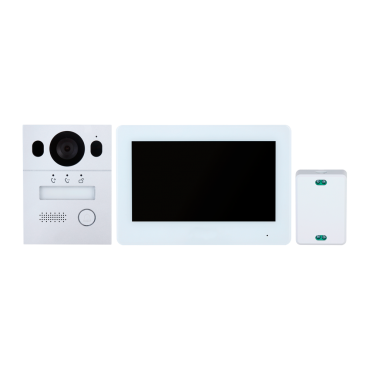 Video intercom kit - Technology 2 analog wires with WiFi - Includes board, monitor, hub 2 wires and bracket - Mobile App with P2P - Surface mounting