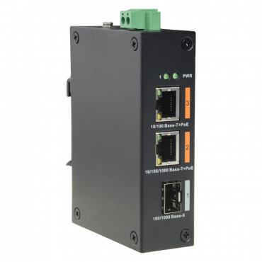 X-Security HiPoE Switch - 2 PoE-poorten + 1 Uplink-poort (SFP) - Snelheid 10/100/1000Mbps - Maximaal verbruik 60W - 2 HiPoE-poorten - Installatie op DIN-rail
