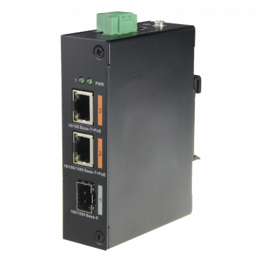 XS-SW0302HIPOE-G60DIN: X-Security HiPoE Switch - 2 PoE ports + 1 Uplink port (SFP) - Speed 10/100/1000Mbps - Maximum consumption 60W - 2 HiPoE Ports - DIN Rail Installation