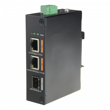 X-Security HiPoE Switch - 2 PoE ports + 1 Uplink port (SFP) - Speed 10/100/1000Mbps - Maximum consumption 60W - 2 HiPoE Ports - DIN Rail Installation