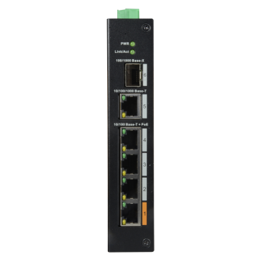 X-Security PoE Switch - 4 PoE ports +1 SFP +1 Uplink Gigabit - Speed 10/100/1000Mbps - Port 60W 1 / ports 30W 2-4 / maximum 60W - Hi-PoE / IEEE802.3at (PoE+) / af (PoE) - DIN rail mount