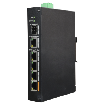 X-Security PoE Switch - 4 PoE ports +1 SFP +1 Uplink Gigabit - Speed 10/100/1000Mbps - Port 60W 1 / ports 30W 2-4 / maximum 60W - Hi-PoE / IEEE802.3at (PoE+) / af (PoE) - DIN rail mount