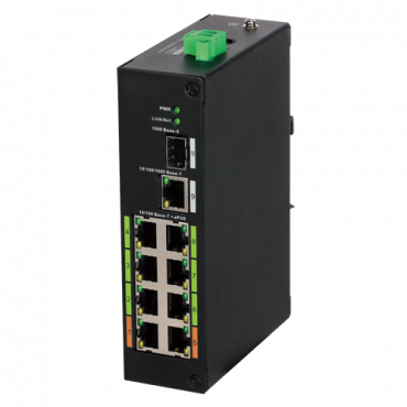 X-Security ePOE Switch - 8 PoE-poorten + 1 Uplink RJ45 + 1 SFP - Snelheid 10/100Mbps - Vermogen 60 W per poort - Totaal maximaal vermogen 120 W - Norm IEEE802.3at (PoE) / af (PoE+)