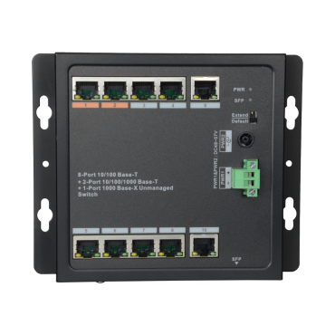 X-Security HiPoE Switch - 8 PoE ports + 2 Uplink (RJ45) + 1 Uplink (SFP) - 8x 10/100Mbps + 2x 10/100/1000Mbps + 1 SFP Giga - 2 Hi-PoE + Ports 6 PoE+ Ports - Maximum consumption 96 W - Wall installation