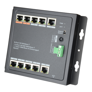 X-Security HiPoE Switch - 8 PoE ports + 2 Uplink (RJ45) + 1 Uplink (SFP) - 8x 10/100Mbps + 2x 10/100/1000Mbps + 1 SFP Giga - 2 Hi-PoE + Ports 6 PoE+ Ports - Maximum consumption 96 W - Wall installation