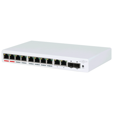 X-Security PoE Switch - 8 PoE ports + 2 Uplink RJ45 + 2 SFP - Speed 10/100/1000Mbps - 90W port 1-2 / 30W ports 3-8 / Maximum 120W - LAN/STP/RSTP/MSTP/ACL/QoS/802.1X - LACP/Static LAG/IGMP Snoop/Port Mirror