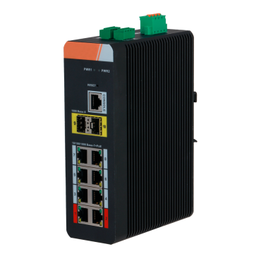 X-Security PoE Switch DIN Rail | 8 PoE RJ45 ports + 2 SFP ports | Speed 10/100/1000 Mbps | 90W ports 1-2 / 30W ports 3-8 / Maximum 120W | PoE/PoE+/Hi-PoE / Up to 250m / PoE Watchdog | VLAN/STP/RSTP/ERPS/LACP/StaticLAG/IGMP snooping