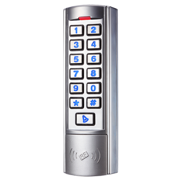 Standalone access control - Access with keyboard and RFID - Relay output, for alarm and doorbell - Wiegand 26 | Input for Reader - Compact design for frames - Suitable for exterior IP68