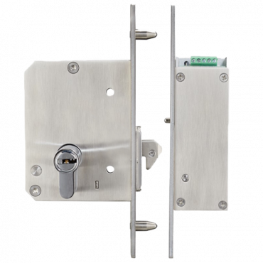 Electromechanical security lock - Fail Secure and Fail Safe opening mode - Holding force 800 kg | door sensor - Compatible with sliding doors - SUS304 stainless steel - European cylinder included with keys