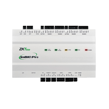Multi-identification access controller - Facial, fingerprint, card, dynamic QR or PIN - TCP/IP Communication - 4 Wiegand readers | 4 RS485 readers - Relay output for 2 doors - ZKBioCV Software 5 doors/5 APP included