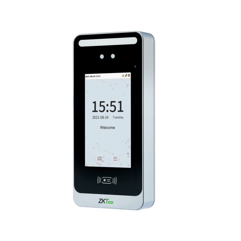 Access Control and Time Attendance ZKTeco - Face, palm, PIN and EM card - 6,000 faces | 200,000 records - 5" TFT touch screen | Exterior IP66 - Compatible with ZKBioAccess IVS software - ZKBioTime 8 software included