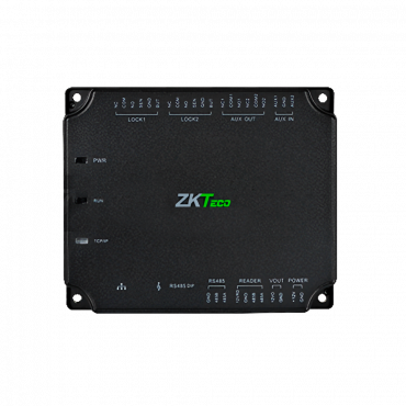 Access Controller - Card, QR or PIN - TCP/IP | RS485 for ZK-SRB-DM10 - 4 readers by OSDP ZKTeco - Relay output for 2 doors - ZKBioCV