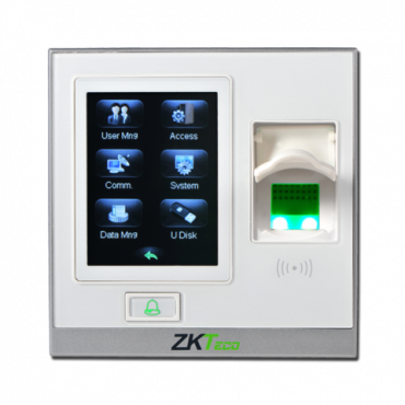 Access and Attendance control - Fingerprints, EM card and keypad - 1.500 recordings / 80.000 records - TCP/IP, USB, RS485, Wiegand & Relay - Valid for interior - ZKBioAccess IVS | ZKTime SmallBusiness Software