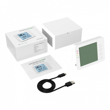 Temperatuur- en vochtigheidsmeter van CO2, - Met door de gebruiker programmeerbaar visueel en akoestisch alarm - Maximale / minimale waarde - Meetbereik van CO2 0 ~ 5000 ppm - Capaciteit om gegevens op te slaan tot 1 week