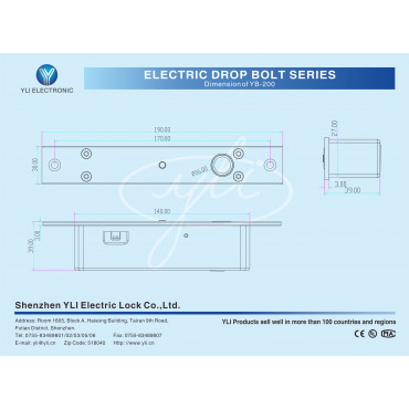 Electromechanical safety lock - Fail Safe (NC) opening mode - Retention force 1000 Kg - Door status sensor - Programmable self-closing - Made of aluminum