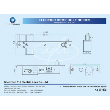 Electromechanical safety lock - Fail Secure (NO) aperture mode - Retention force 1000 Kg - Door status sensor - Programmable self-closing - Euro Cylinder included (with keys)