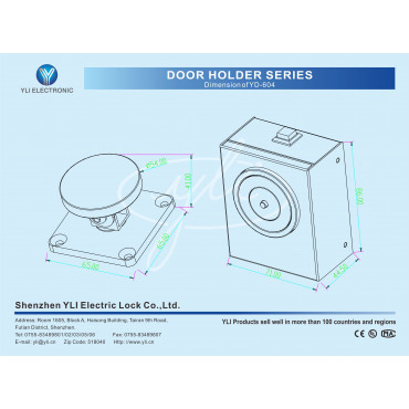 Electromagnetic holder - For single doors - Retention force 50 Kg - Manual door release button - Power supply 24V DC - Wall or bracket mounting