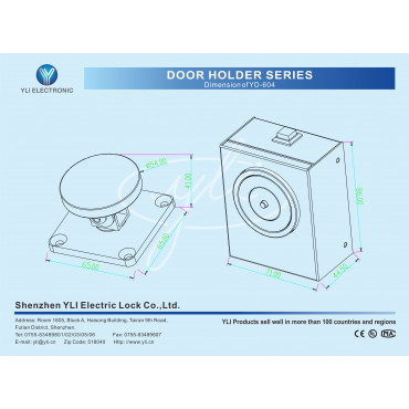 Elektromagnetische houder - Voor enkele deuren - Houdkracht 50 Kg - Handmatige deurontgrendelingsknop - Voeding 24V DC - Wand- of beugelmontage