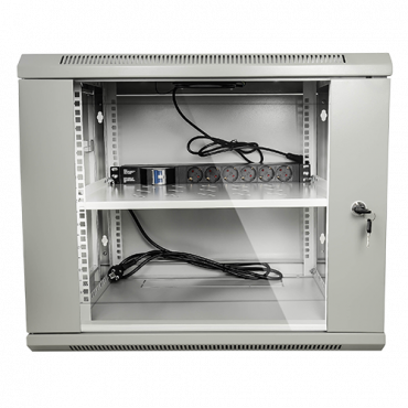 Rack cabinet for wall - Up to 6U rack of 19" - Up to 60 kg load - With ventilation and cable passage - Ventilator and tray included - Multiple connector of 6 power points included