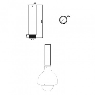 X-Security, Verlenging voor plafondmontage, Geschikt voor gemotoriseerde dome's, aluminiumlegering, geschikt voor buiten, 220 (H) x 53 (Ø) mm