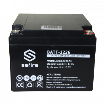 Rechargeable battery - AGM lead acid technology - Voltage 12 V - Capacity 26 Ah - 182 x 166 x 126 mm / 8400 g - For backup or direct use