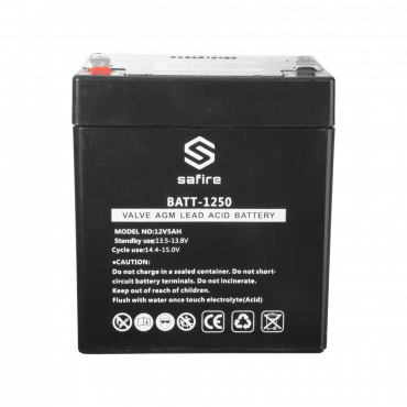 BATT-1250: Rechargeable battery - AGM lead acid technology - Voltage 12 V - Capacity 5.0 Ah - 105 x 90 x 70 mm / 1630 g - For backup or direct use