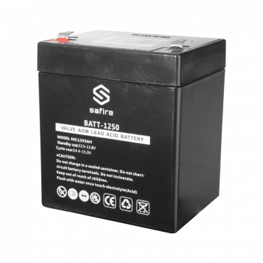 BATT-1250: Rechargeable battery - AGM lead acid technology - Voltage 12 V - Capacity 5.0 Ah - 105 x 90 x 70 mm / 1630 g - For backup or direct use