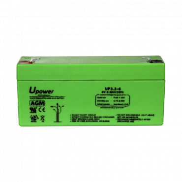 Upower - Oplaadbare batterij - AGM-loodzuurtechnologie - Spanning 6 V - Capaciteit 3,2 Ah - 66 x 134 x 34 mm / 670 g - Voor back-up of direct gebruik