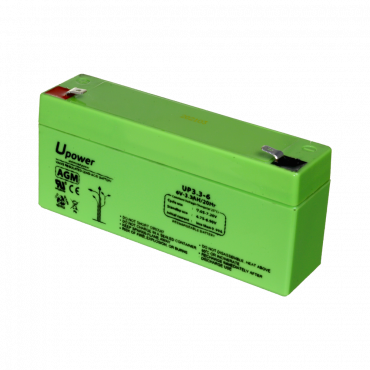 Upower - Oplaadbare batterij - AGM-loodzuurtechnologie - Spanning 6 V - Capaciteit 3,2 Ah - 66 x 134 x 34 mm / 670 g - Voor back-up of direct gebruik