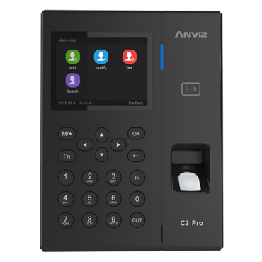 C2PRO-POE : Presence and Access Control PoE - Fingerprints, RFID EM and keyboard - 5000 recordings / 100000 records - WiFi, TCP/IP, USB, integrated controller - 16 Presence control modes - CrossChex and Anviz Cloud software