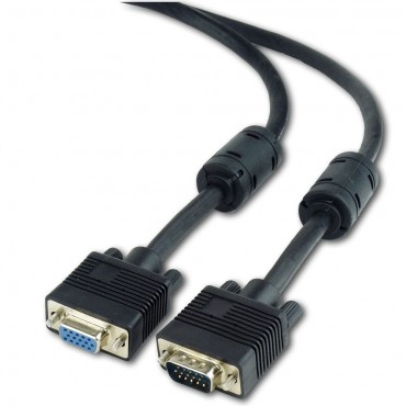 Premium VGA-verlengkabel - Male-Female - 10 meter - VGA kabel met twee 15-pins connectoren (m/f) - Dubbele afscherming - Ontstoringsfilter - zwart