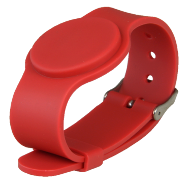 Proximity bracelet - Identification by radio-frequency - Mifare passive | maximum security - Frequency 13,56 MHz - Red colour - Adjustable strap