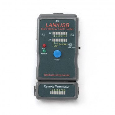 Cable tester for RJ11, RJ45 & USB