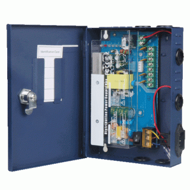 PD-60-4-SLIM: Slim power distribution box - 1 AC input 220 V 5OHz - 4 outputs - Resettable fuse protection - Output voltage 12 V / 60 W - Metal housing
