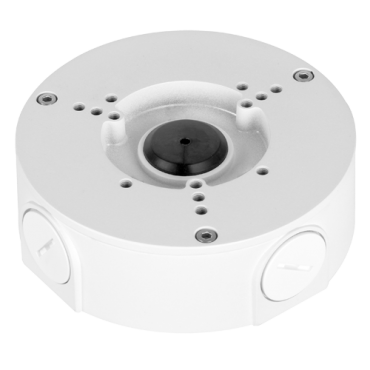 Connection box - For bullet or dome cameras - Suitable for outdoor use - Wall or ceiling installation - White colour - Cable pass