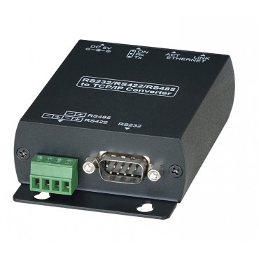 Serial (RS232/ RS422/ RS485) to Ethernet Converter - Converts RS232, RS485, or RS422 to IP signal or the other way around - Network bandwidth at 10/100 Mbps - Data baud rate at 1200 to 115200 bps - Supports TCP Server, TCP Client, UDP Mode