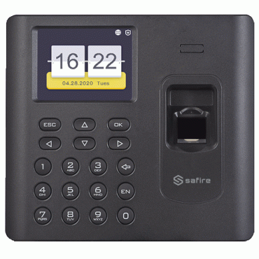 Time & Attendance control - Fingerprint, EM Card and PIN - 3.000 recordings / 100.000 records - TCP/IP, USB, WiFi & Presence Modes - Backup battery - Software Safire Control Center AC