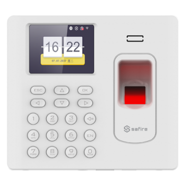 Time & Attendance control - Fingerprint, EM Card and PIN - 3.000 recordings / 100.000 records - TCP/IP, USB and WiFi - Presence Modes | White Color - Software Safire Control Center AC