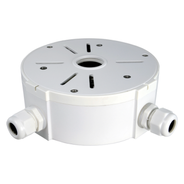 Connection box - For bullet or dome cameras - Suitable for outdoor use - Wall or ceiling installation - White colour - Cable access & universal fitting