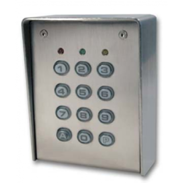 Inox Housing - Polycarbonate keys - surface mounting - 12V AC/DC - IP65 - 1 relais CRT 1A / 1 open collector 250 mA
