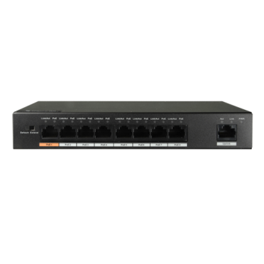 X-Security - 8 PoE ports + 1 Uplink port - 10/100 Mbps speed - 60W port 1 / 30W port 2-8 / Maximum 96W - CCTV mode up to 250m at 10Mbps - Hi-PoE / IEEE802.3at (PoE+) / af (PoE+)