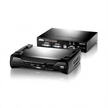 DVI KVM Over IP Extender - 2 x DVI-I, USB, RS-232, 1920 x 1200 @ 60Hz, DC 5V (KE6940T + KE6940R) (2 pcs / set)